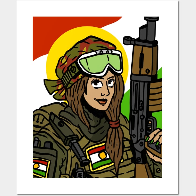 flag of kurdistan with a kurdish YPG soldier. proud kurds. Wall Art by JJadx